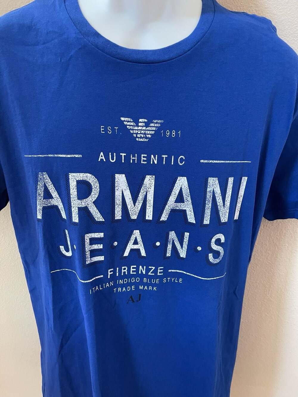Armani Jeans AJ Graphic Logo T-Shirt Blue Size L - Picture 2 of 3